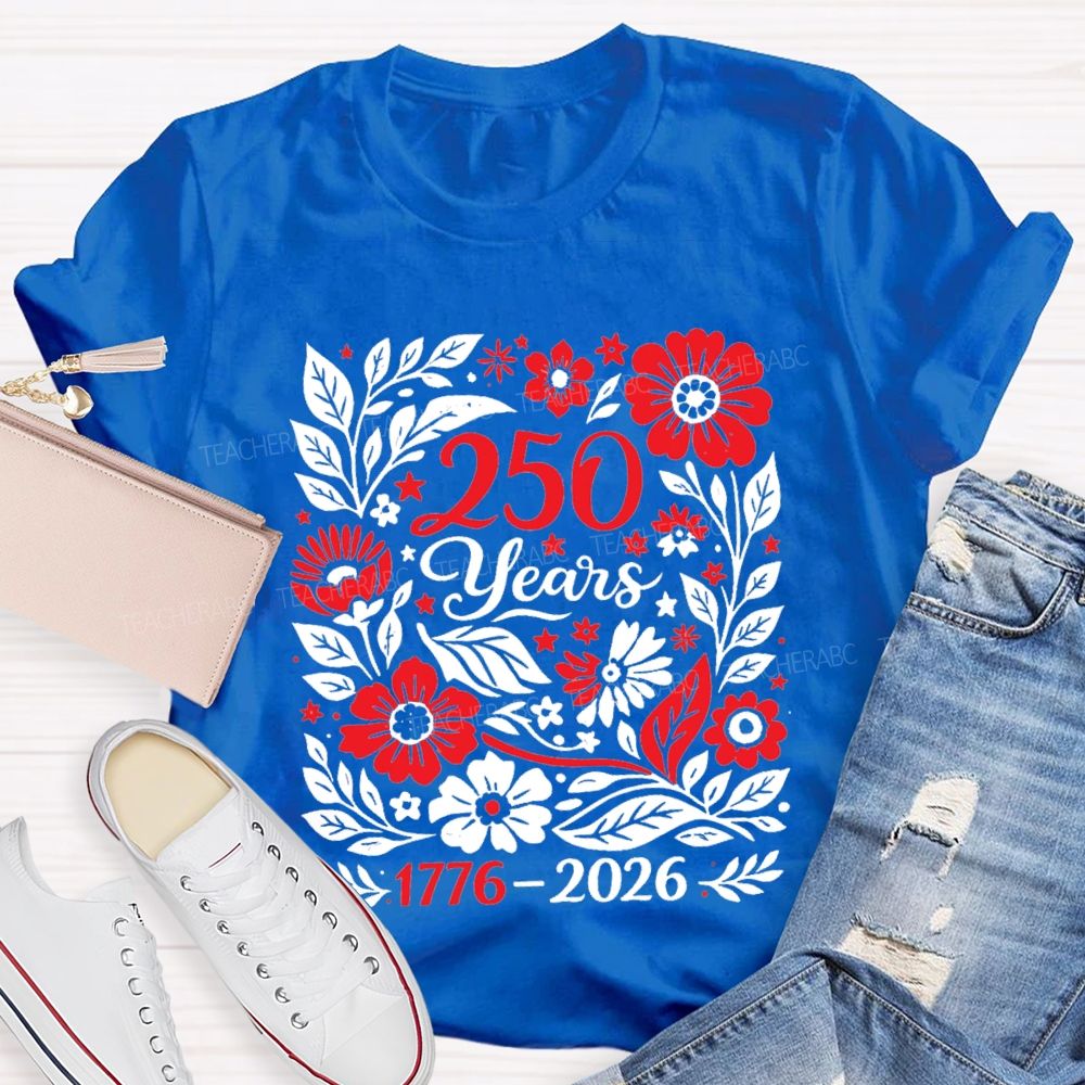 1776-2026 250 Years Floral Vintage Teacher T-Shirt