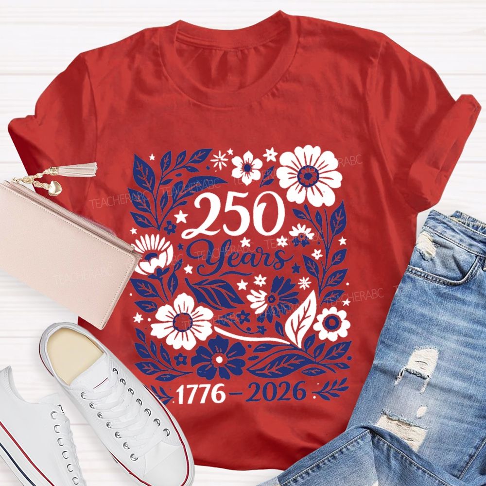 1776-2026 250 Years Floral Vintage Teacher T-Shirt