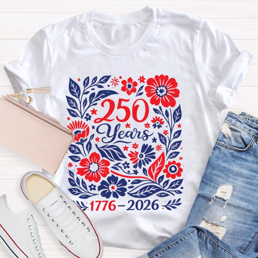 1776-2026 250 Years Floral Vintage Teacher T-Shirt