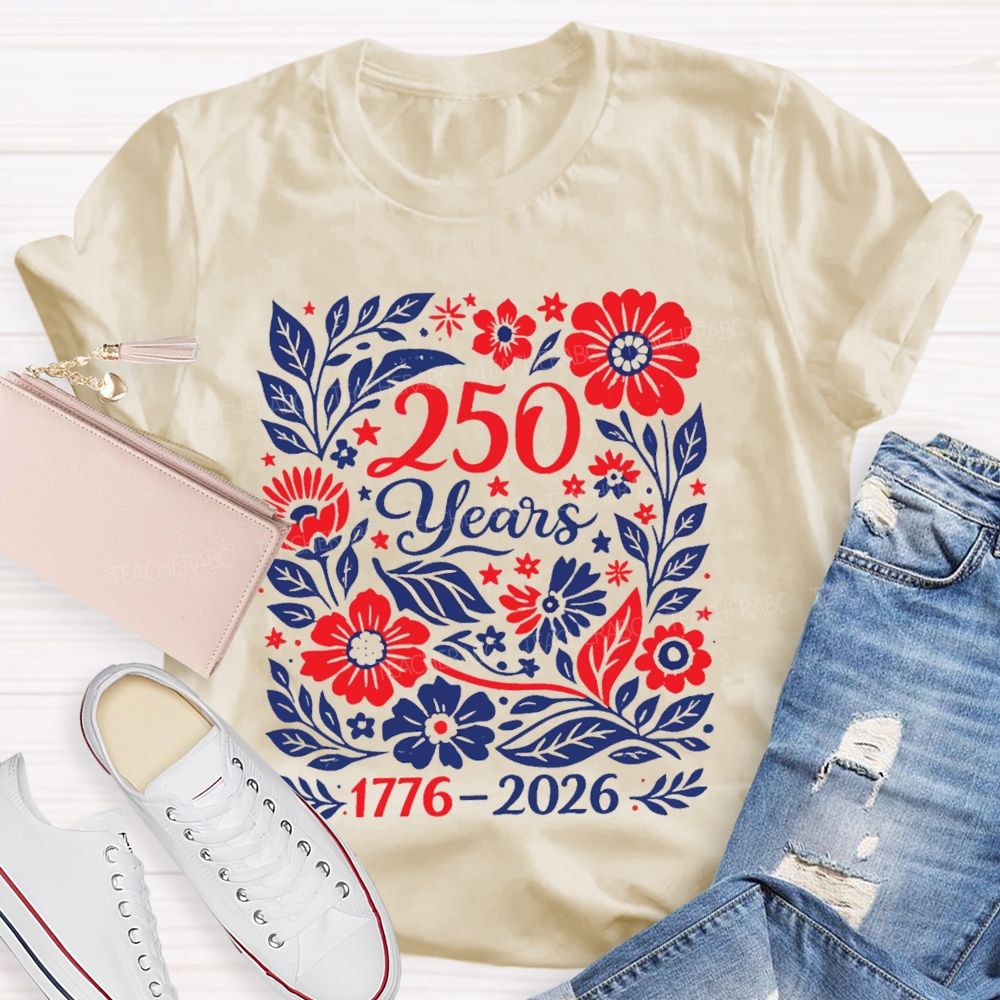 1776-2026 250 Years Floral Vintage Teacher T-Shirt