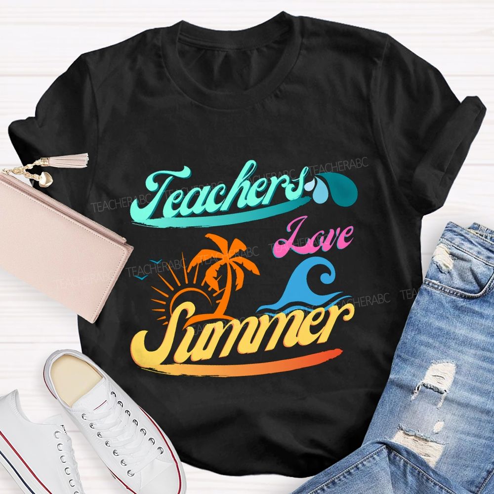 Teacher Love Summer Sunset And Waves Teacher T-shirt