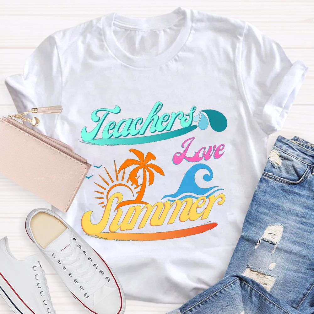 Teacher Love Summer Sunset And Waves Teacher T-shirt