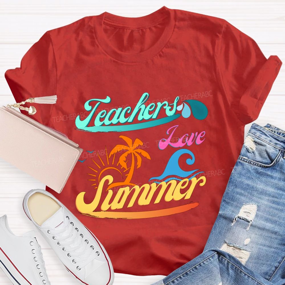 Teacher Love Summer Sunset And Waves Teacher T-shirt