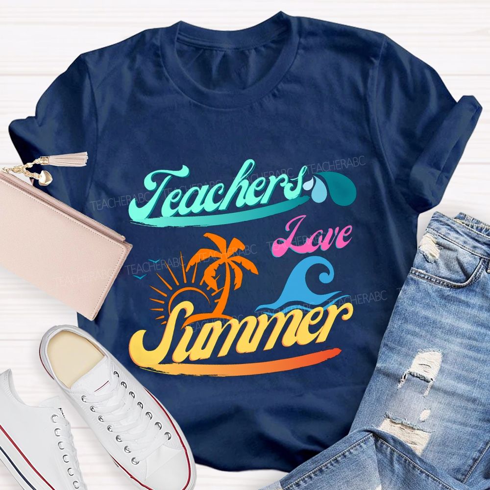 Teacher Love Summer Sunset And Waves Teacher T-shirt