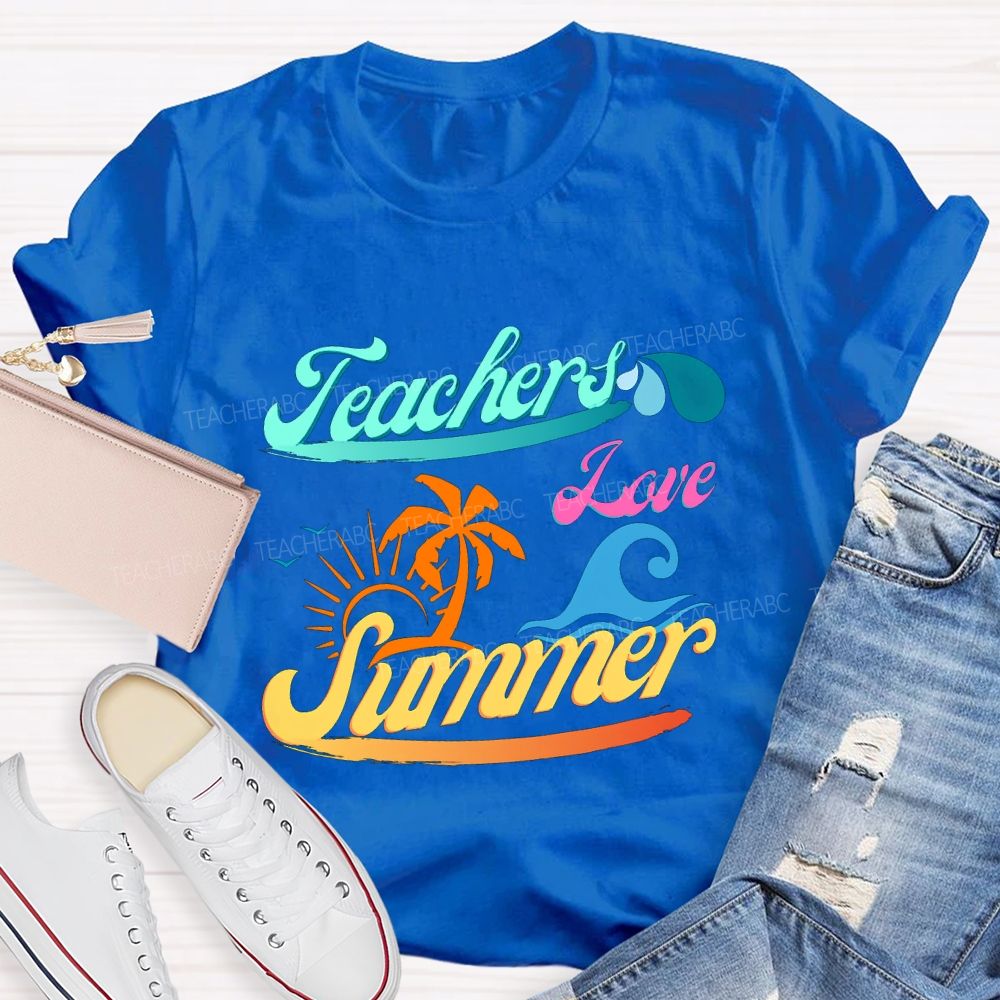 Teacher Love Summer Sunset And Waves Teacher T-shirt