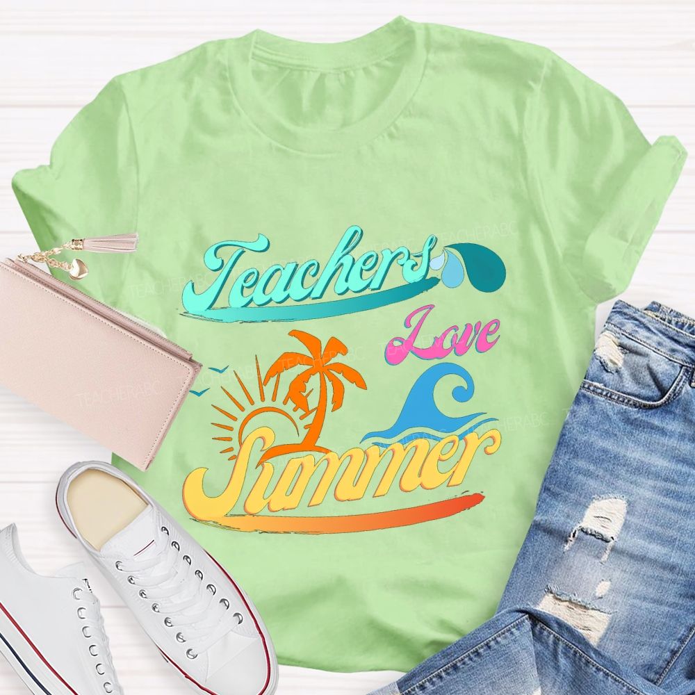 Teacher Love Summer Sunset And Waves Teacher T-shirt
