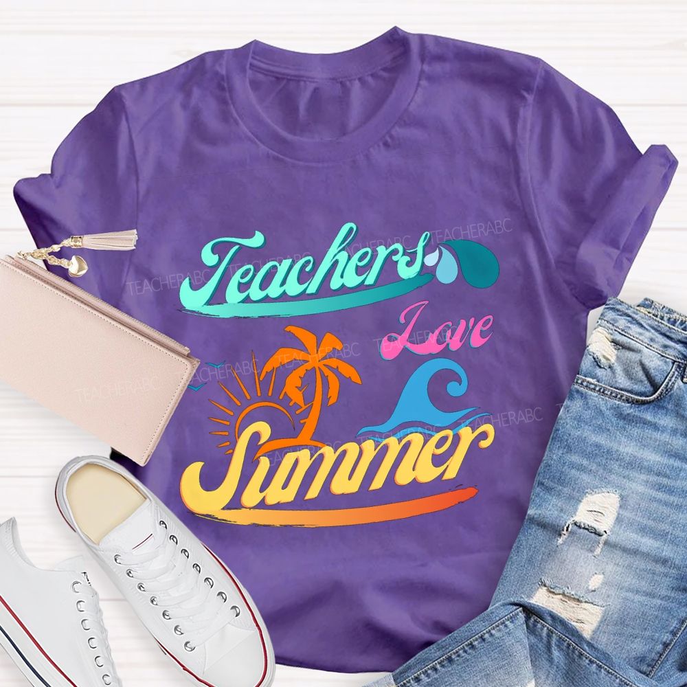 Teacher Love Summer Sunset And Waves Teacher T-shirt