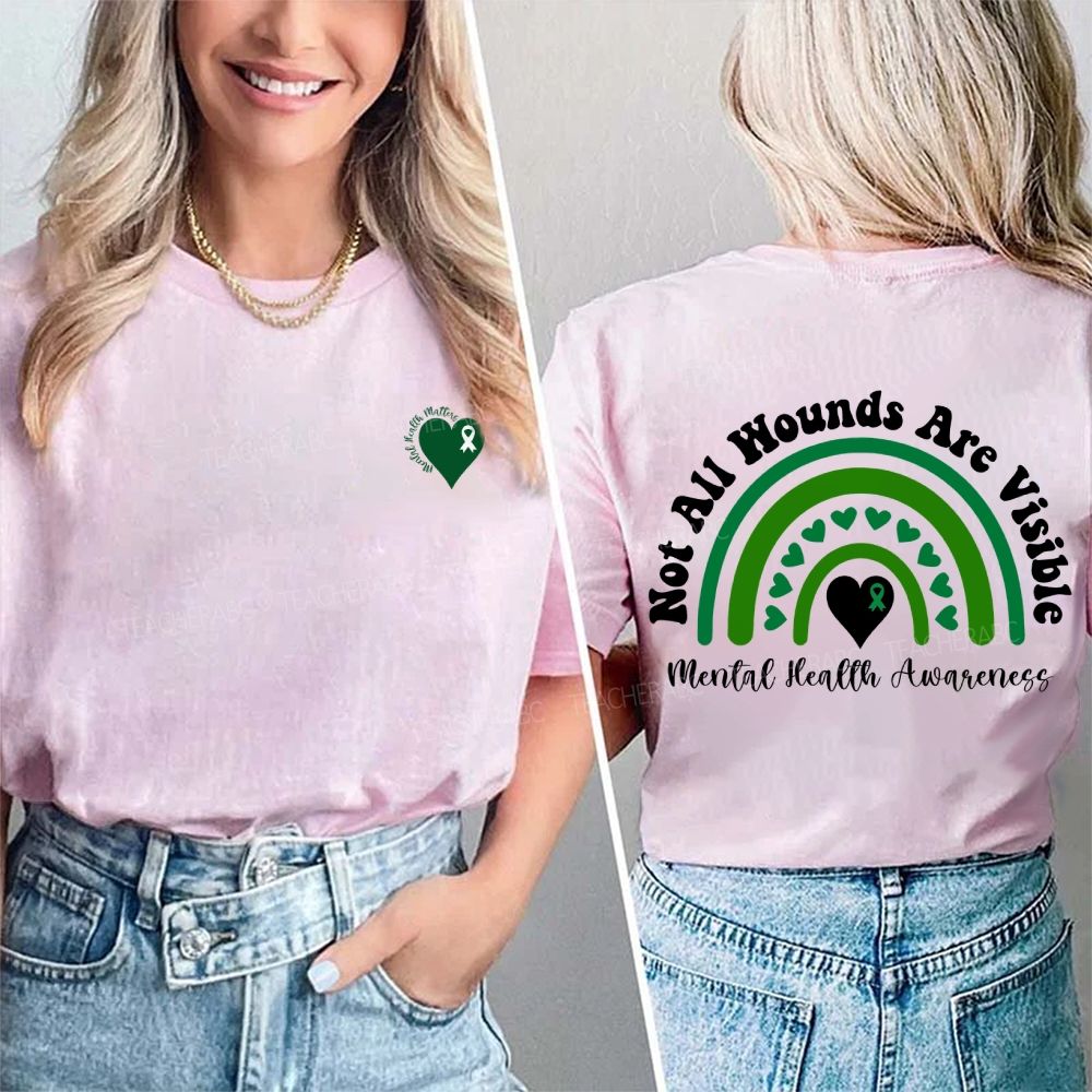 Not All Wounds Are Visible Mental Health Awareness Double Printed T-shirt