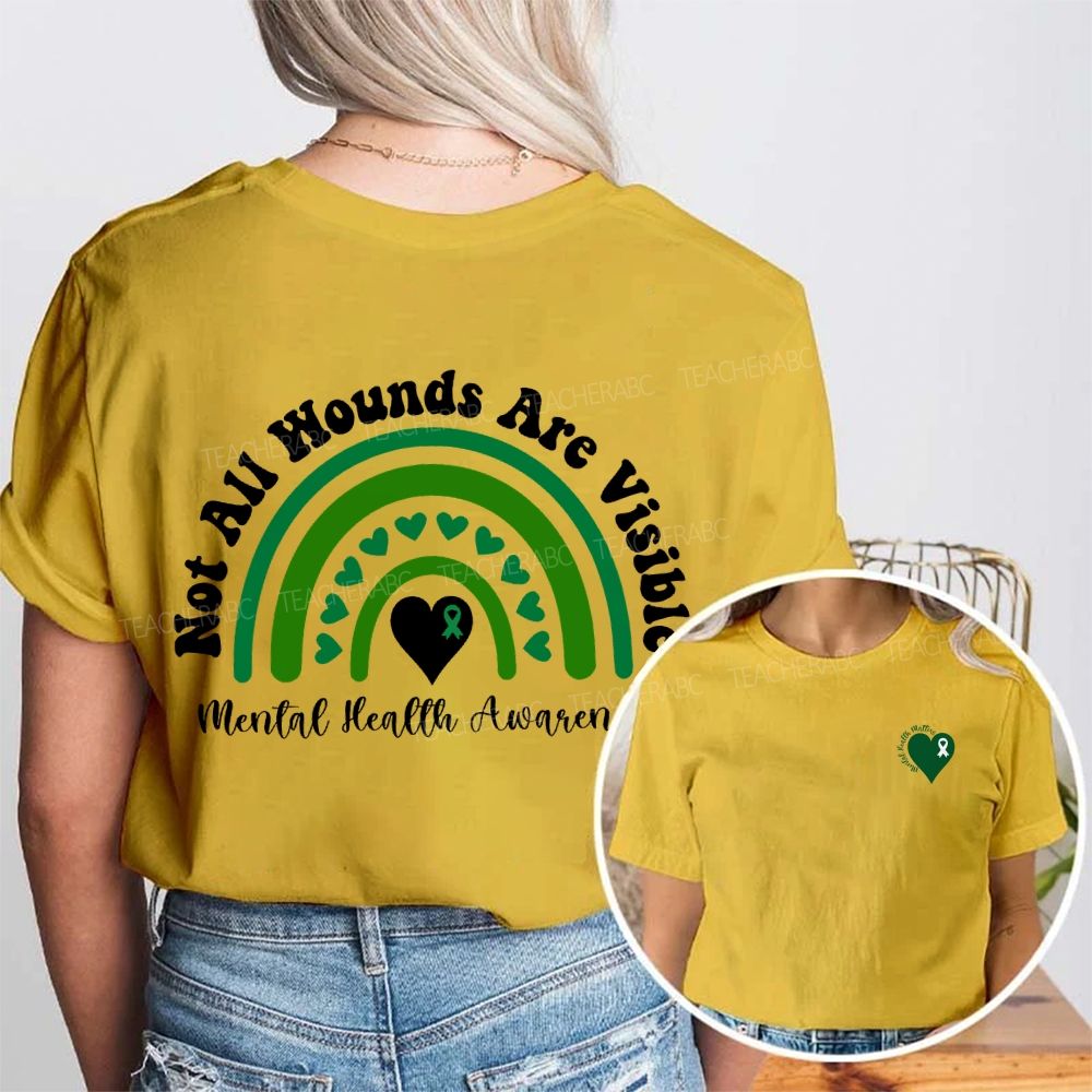 Not All Wounds Are Visible Mental Health Awareness Double Printed T-shirt