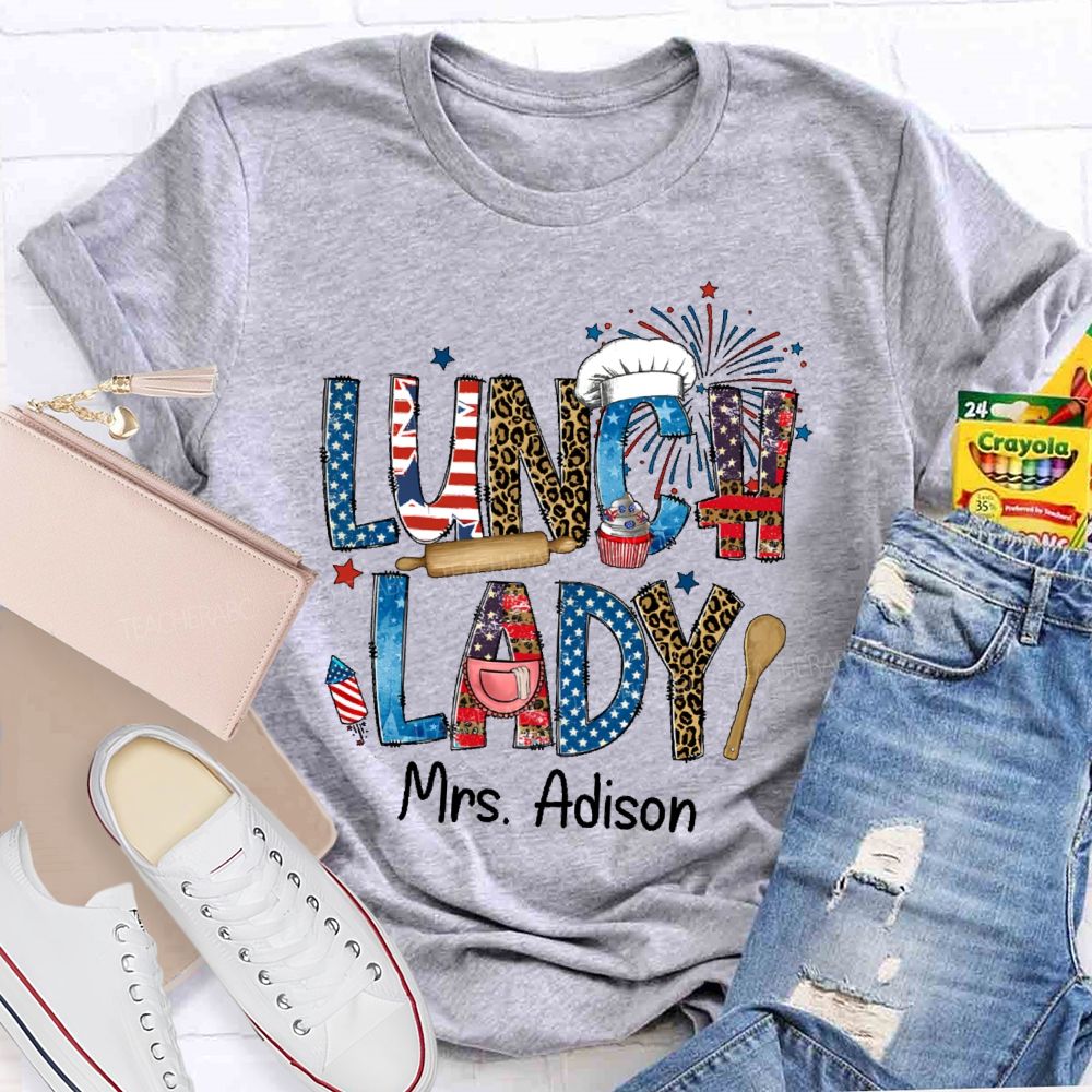 Personalized Name Lunch Lady Flag Teacher T-shirt