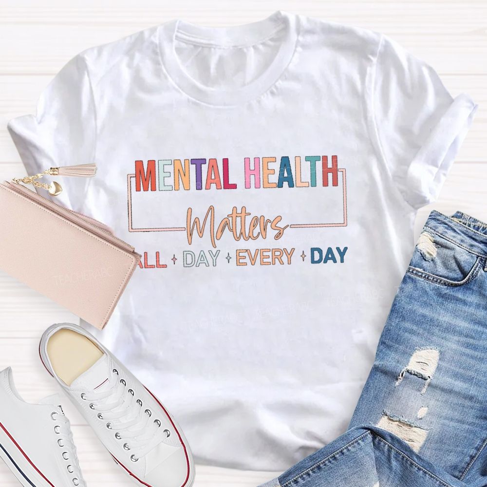 Mental Health Matters Colorful Letters Strip Teacher T-Shirt