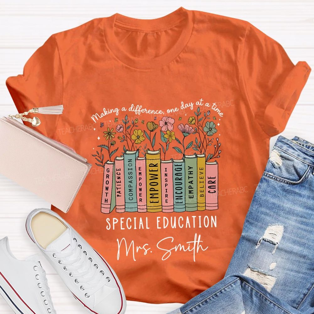 Personalized Name Making A Difference On Day At A Time Special Education Teacher T-shirt