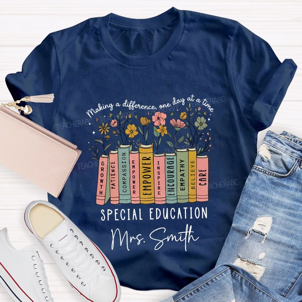 Personalized Name Making A Difference On Day At A Time Special Education Teacher T-shirt