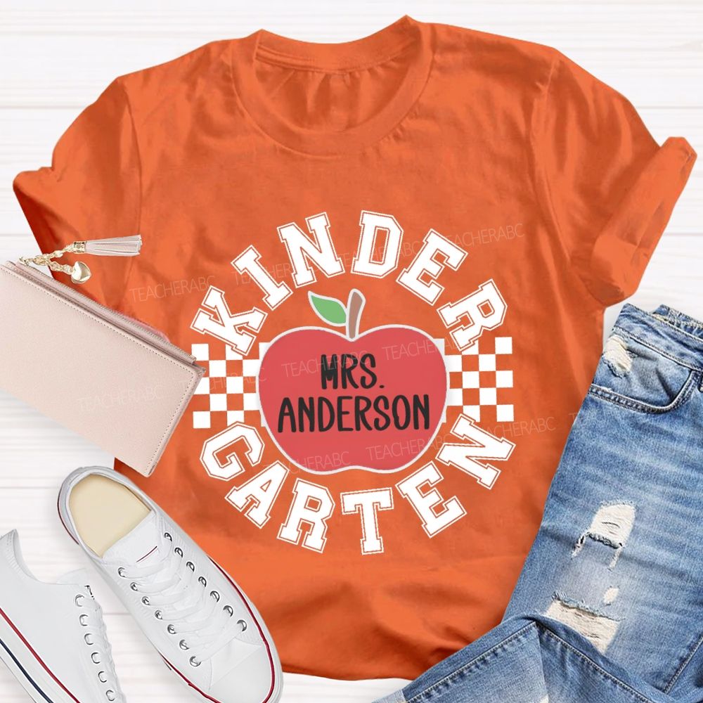 Personalized Grade And Name Red Apple Plaid Teacher T-shirt