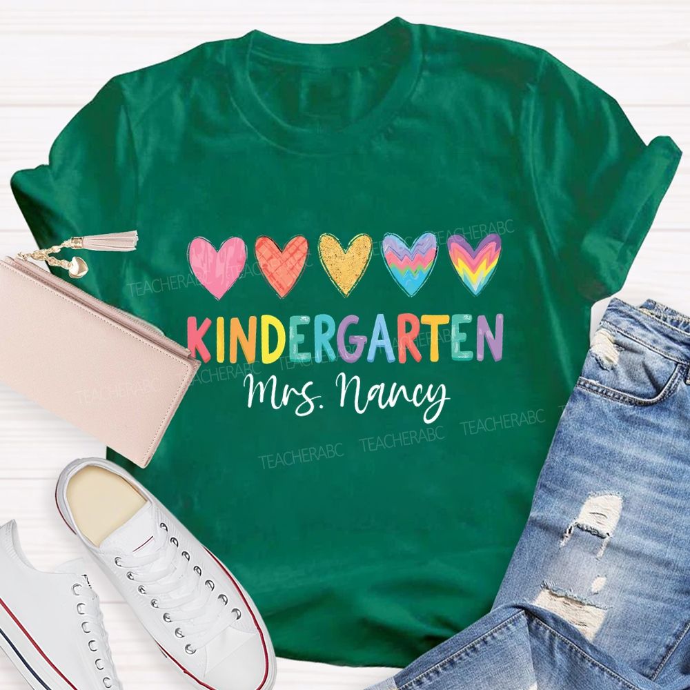 Personalized Grade Colorful Hearts Teacher T-shirt