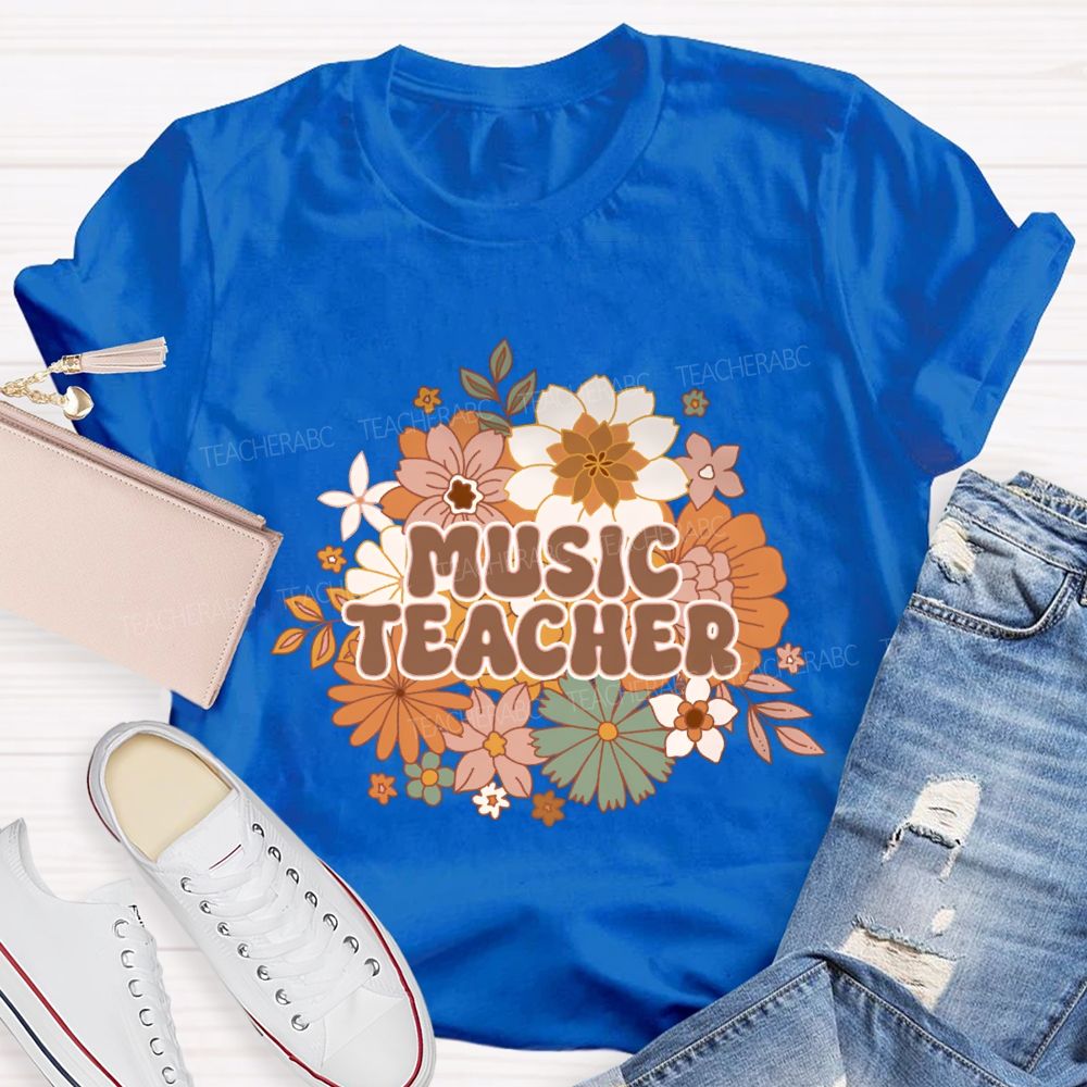 Music Teacher Colorful Flowers Teacher T-shirt