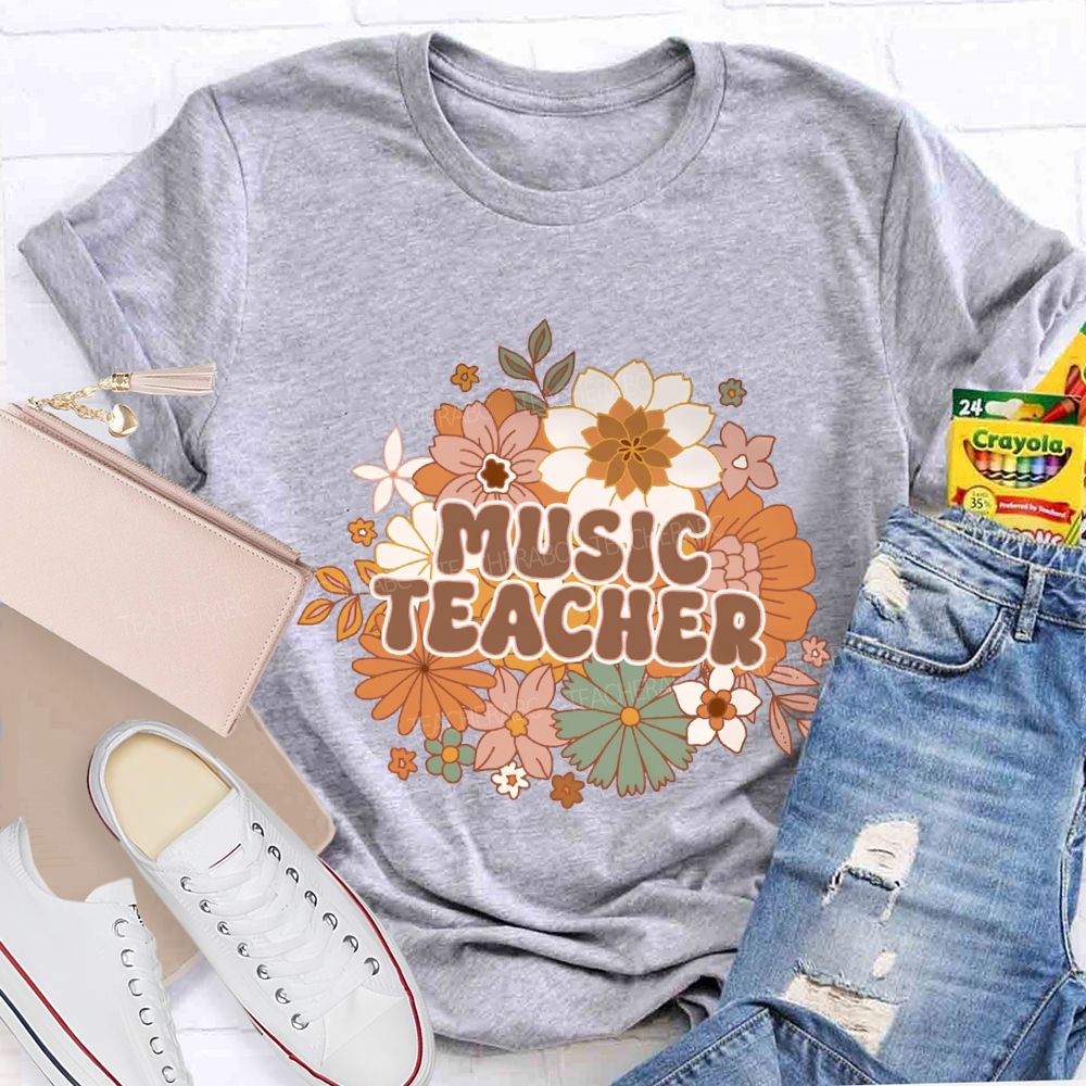Music Teacher Colorful Flowers Teacher T-shirt
