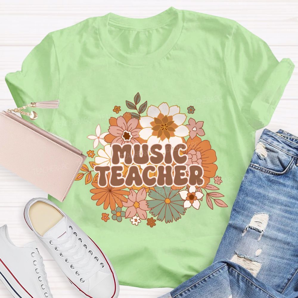 Music Teacher Colorful Flowers Teacher T-shirt