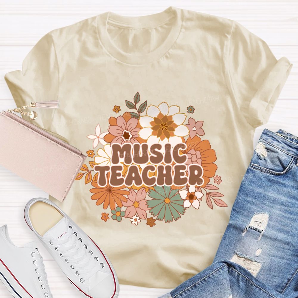 Music Teacher Colorful Flowers Teacher T-shirt