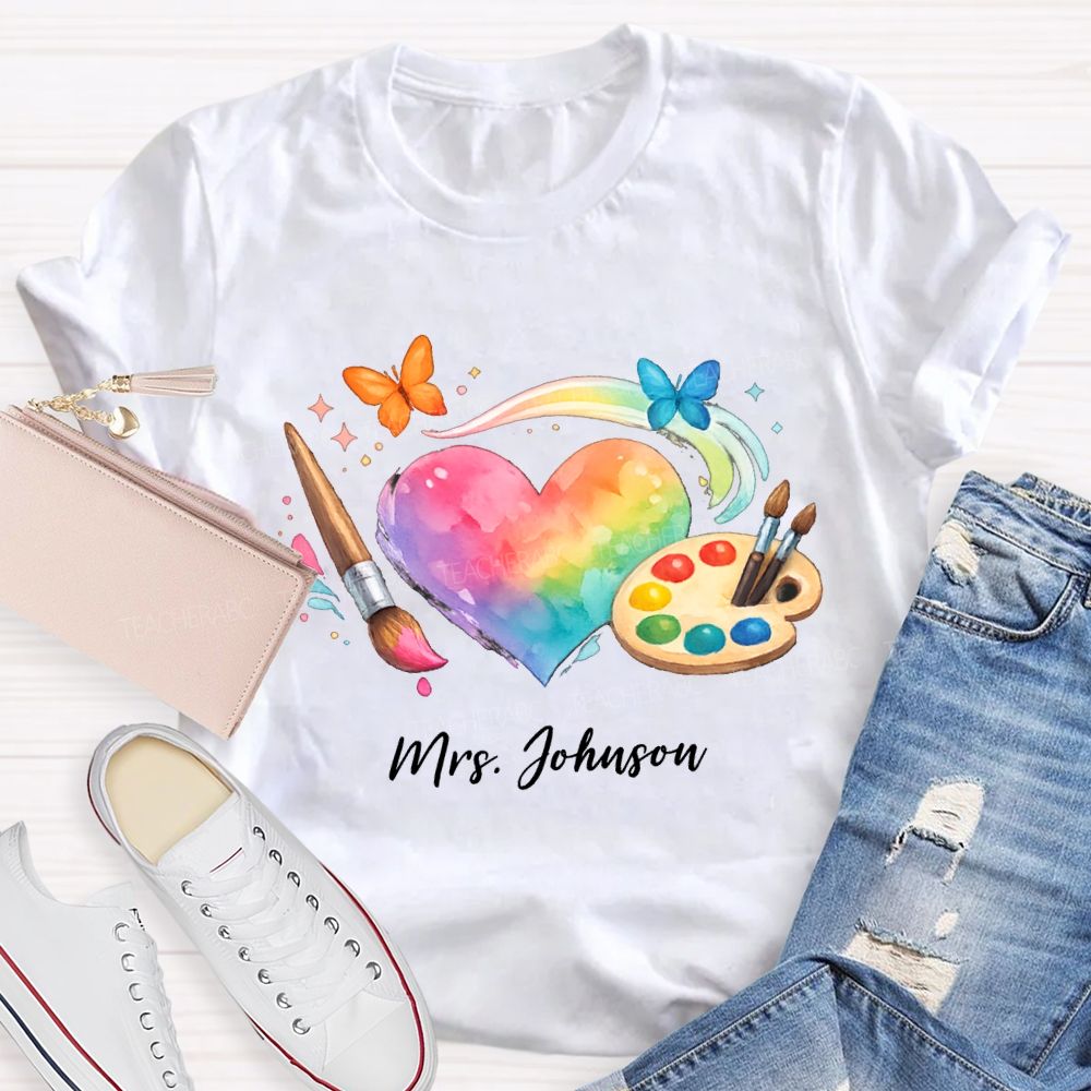 Personalized Name Tie-Dye Hearts And Dyeing Trays Teacher T-shirt