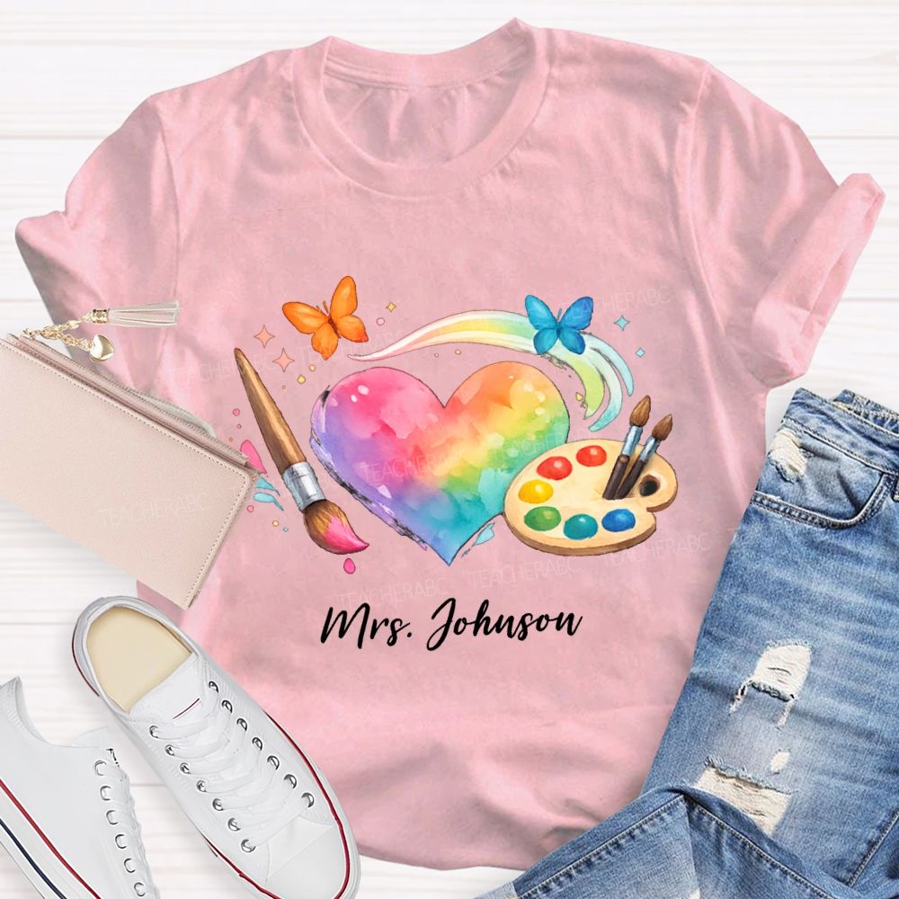 Personalized Name Tie-Dye Hearts And Dyeing Trays Teacher T-shirt