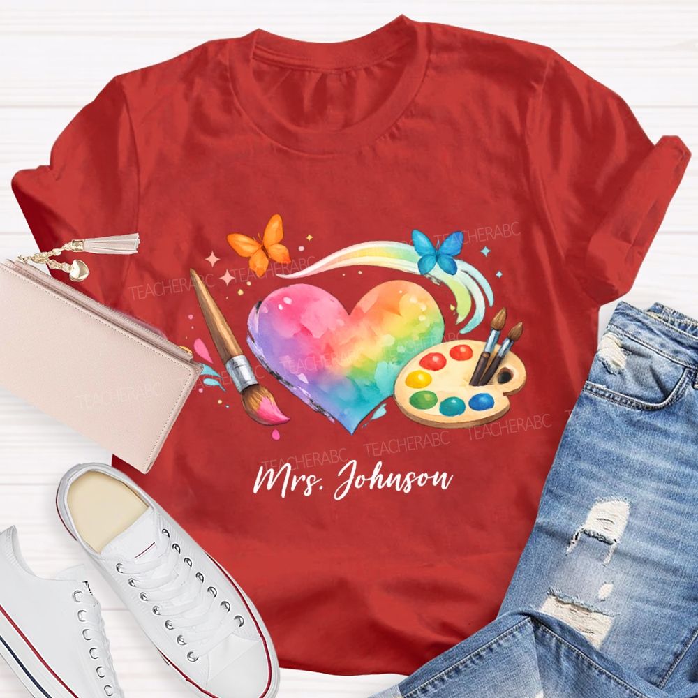 Personalized Name Tie-Dye Hearts And Dyeing Trays Teacher T-shirt