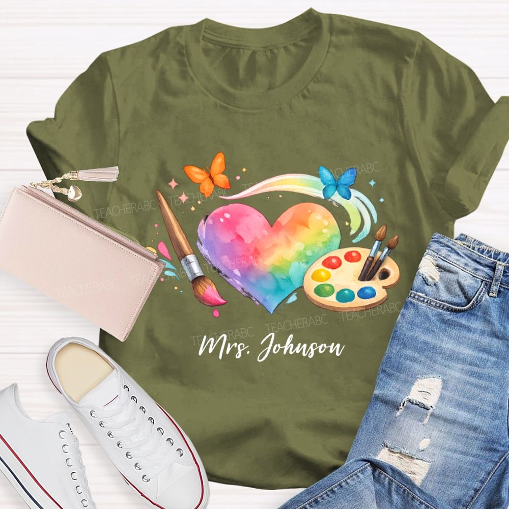 Personalized Name Tie-Dye Hearts And Dyeing Trays Teacher T-shirt