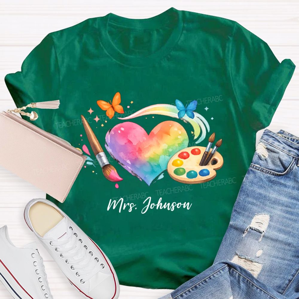 Personalized Name Tie-Dye Hearts And Dyeing Trays Teacher T-shirt