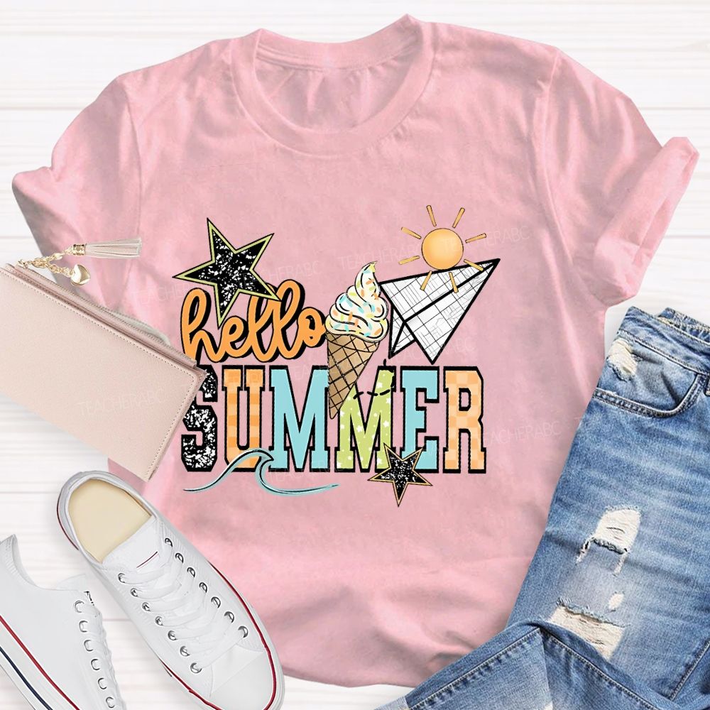 Hello Summer Stars Shapes Teacher T-shirt