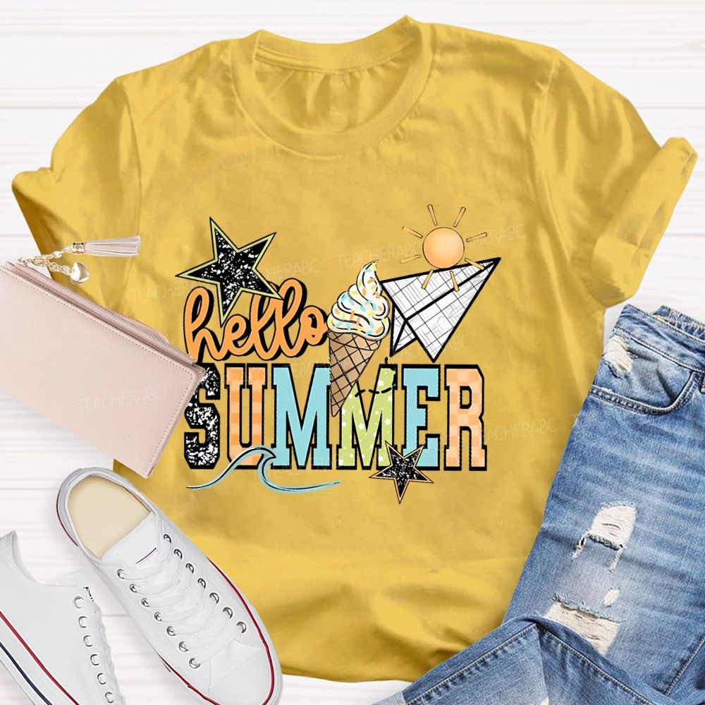 Hello Summer Stars Shapes Teacher T-shirt