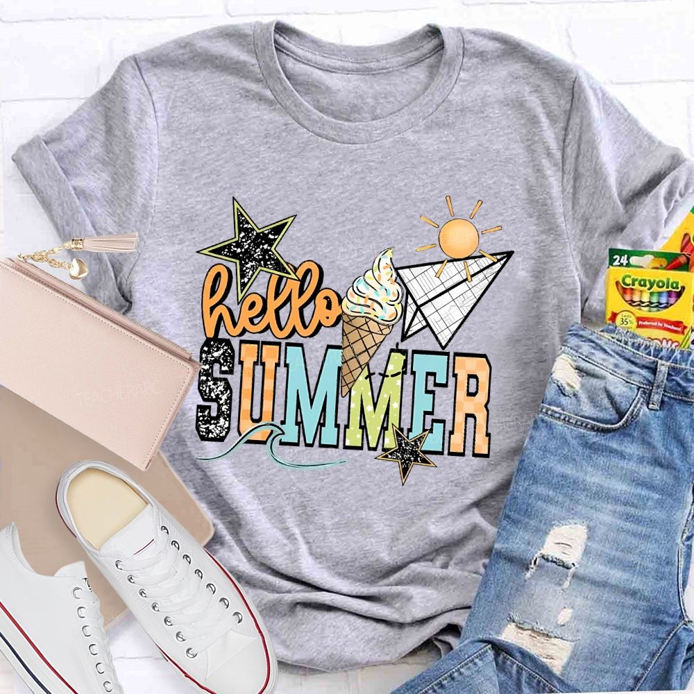 Hello Summer Stars Shapes Teacher T-shirt