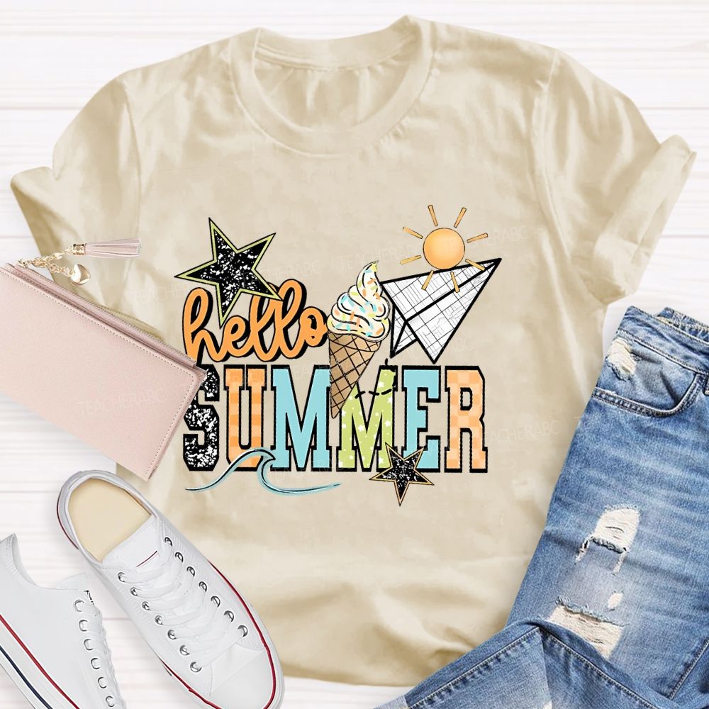 Hello Summer Stars Shapes Teacher T-shirt