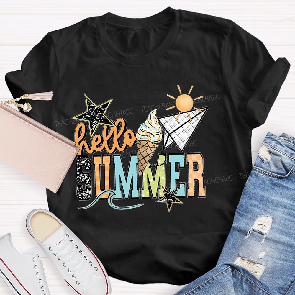 Hello Summer Stars Shapes Teacher T-shirt
