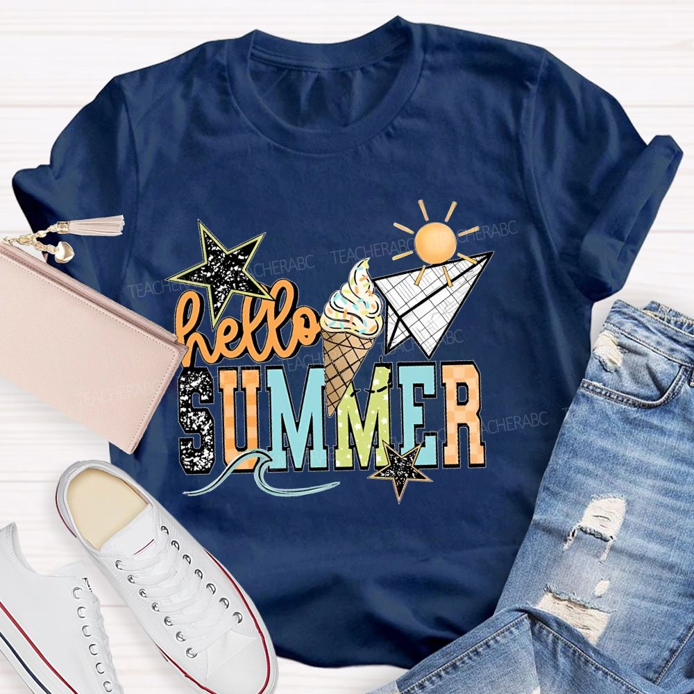 Hello Summer Stars Shapes Teacher T-shirt