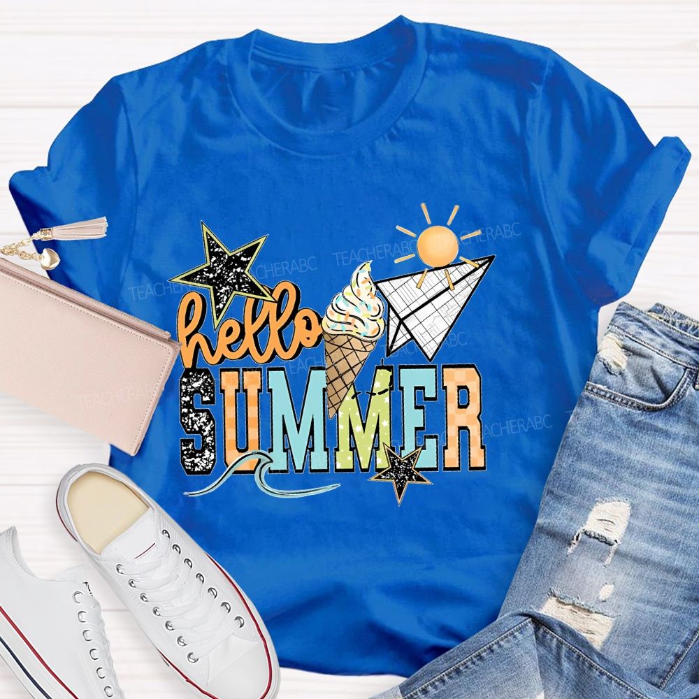 Hello Summer Stars Shapes Teacher T-shirt