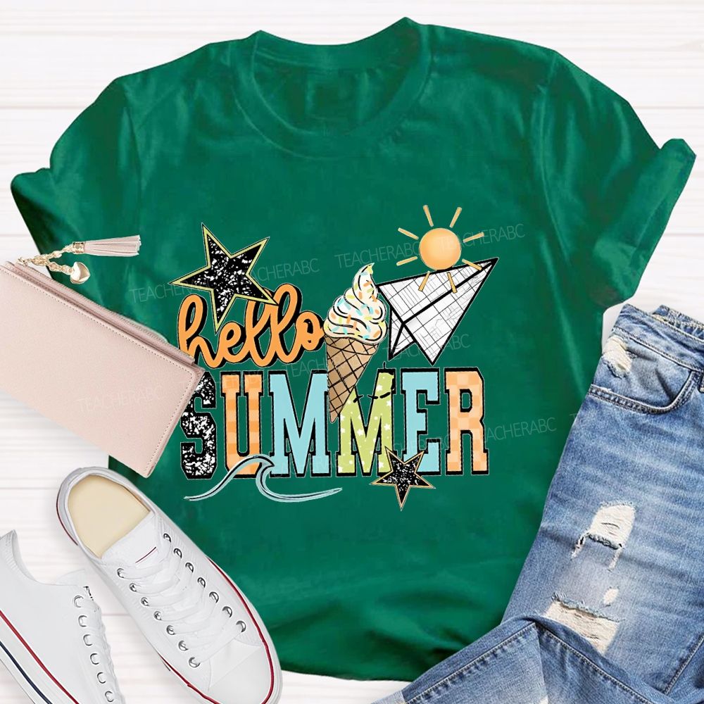 Hello Summer Stars Shapes Teacher T-shirt