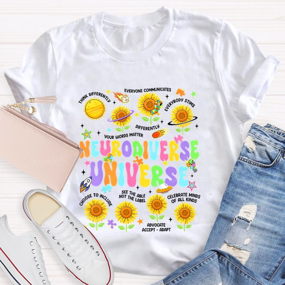 Neurodiverse Universe Think Differently Sunflower Teacher T-Shirt
