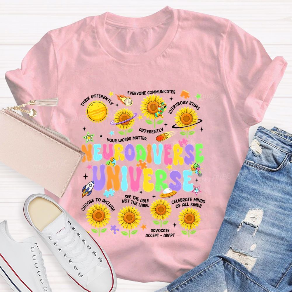 Neurodiverse Universe Think Differently Sunflower Teacher T-Shirt