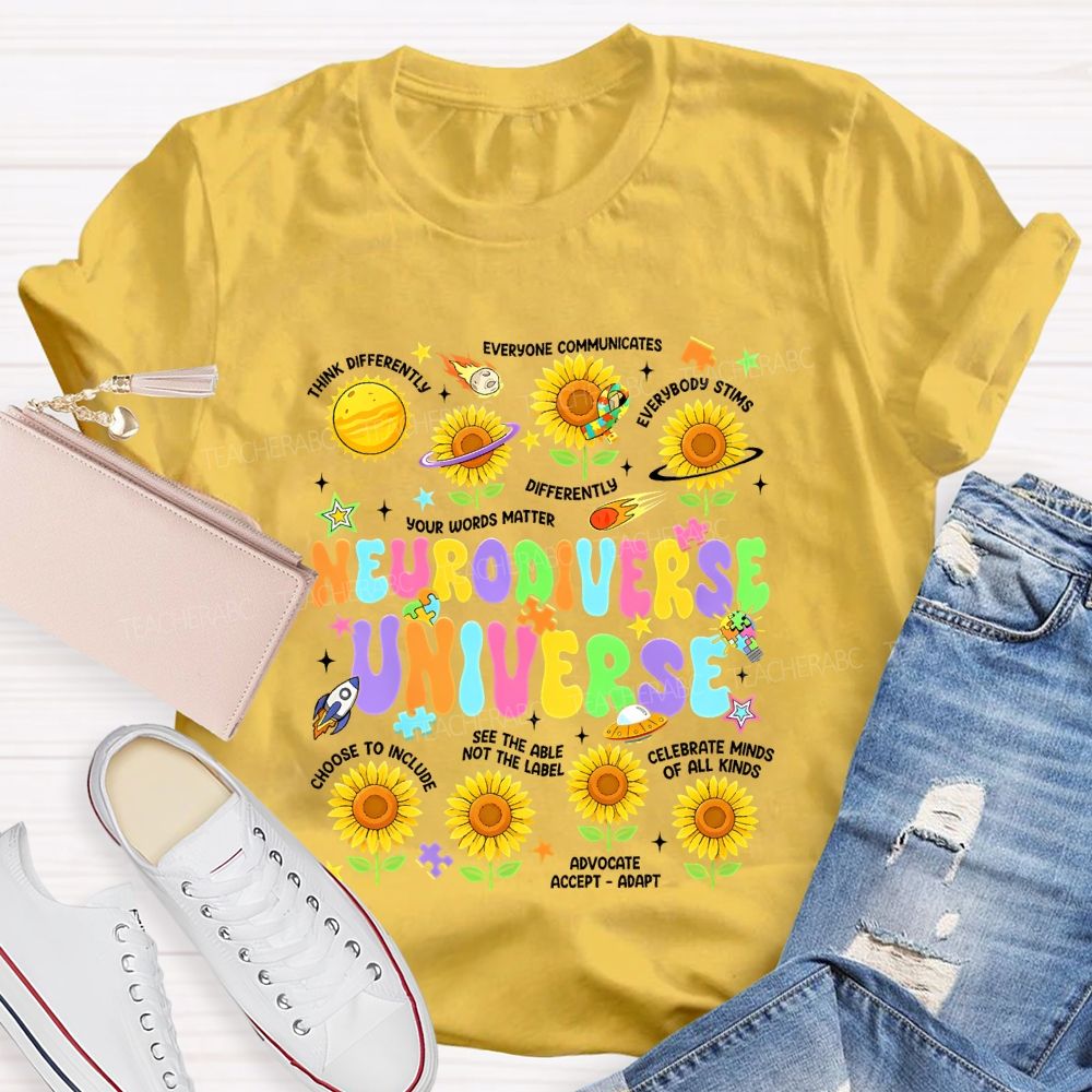 Neurodiverse Universe Think Differently Sunflower Teacher T-Shirt
