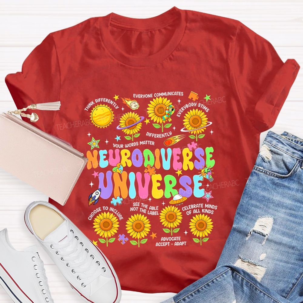 Neurodiverse Universe Think Differently Sunflower Teacher T-Shirt