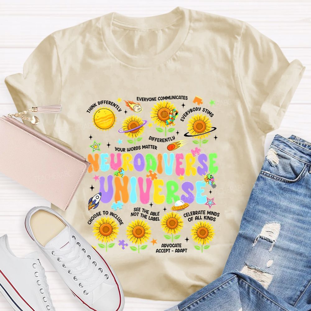 Neurodiverse Universe Think Differently Sunflower Teacher T-Shirt