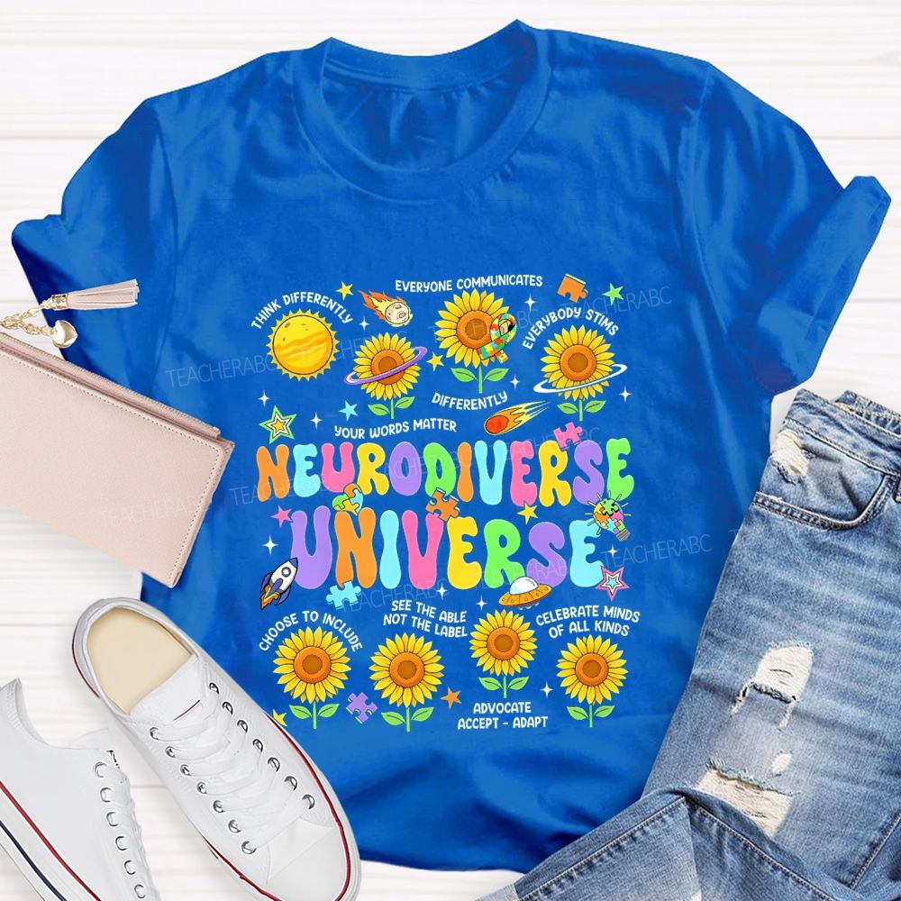 Neurodiverse Universe Think Differently Sunflower Teacher T-Shirt