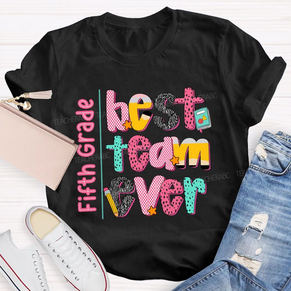 Personalized Team Name Best Team Ever Pink Plaid Teacher T-Shirt
