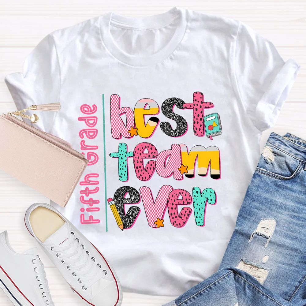 Personalized Team Name Best Team Ever Pink Plaid Teacher T-Shirt