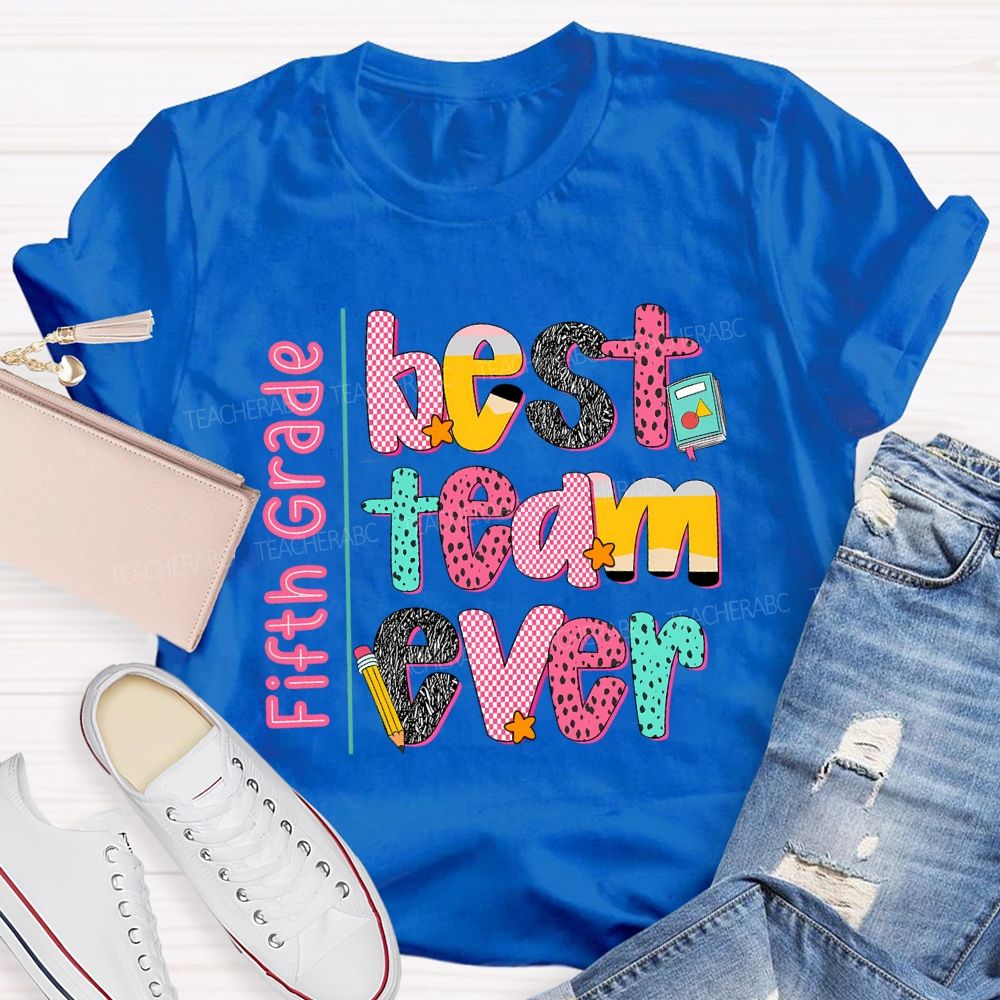 Personalized Team Name Best Team Ever Pink Plaid Teacher T-Shirt