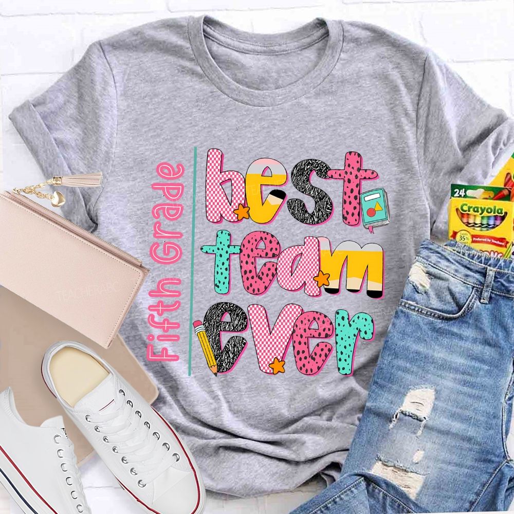 Personalized Team Name Best Team Ever Pink Plaid Teacher T-Shirt
