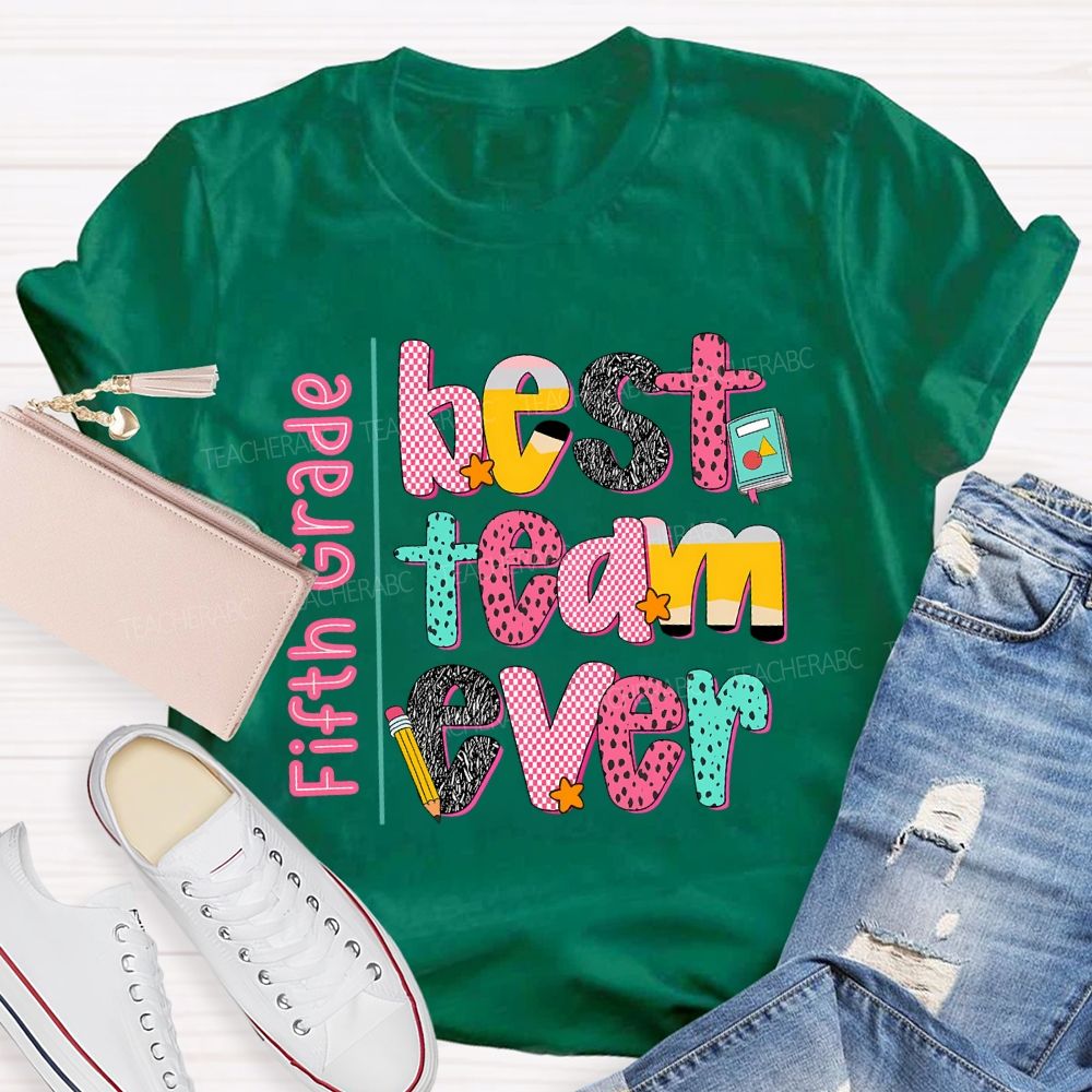 Personalized Team Name Best Team Ever Pink Plaid Teacher T-Shirt