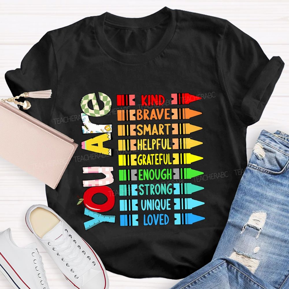 You Are Kind Colorful Crayon Teacher T-Shirt