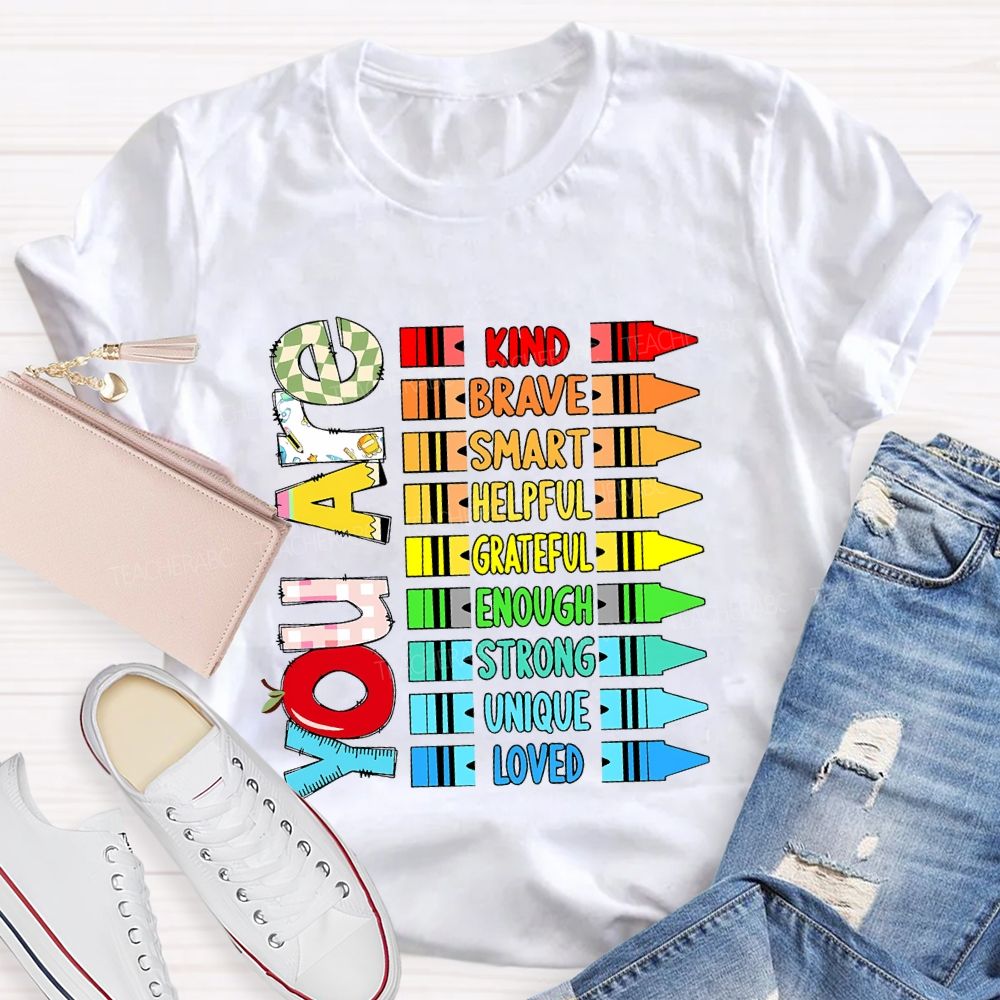 You Are Kind Colorful Crayon Teacher T-Shirt