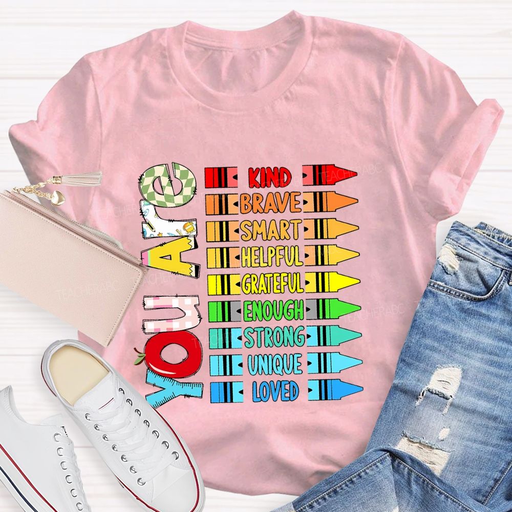 You Are Kind Colorful Crayon Teacher T-Shirt